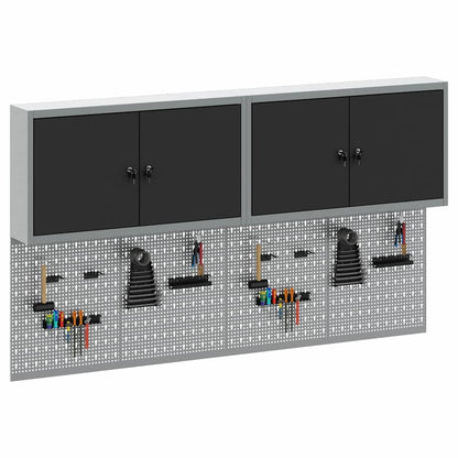 Werkzeugschrank und Pegboard Set mit Regal 6 pcs Schwarz