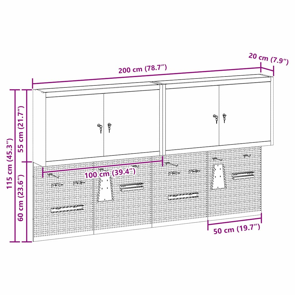 Werkzeugschrank und Pegboard Set mit Regal 6 pcs Schwarz