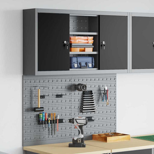 Werkzeugschrank und Pegboard Set mit Regal 3 pcs Schwarz