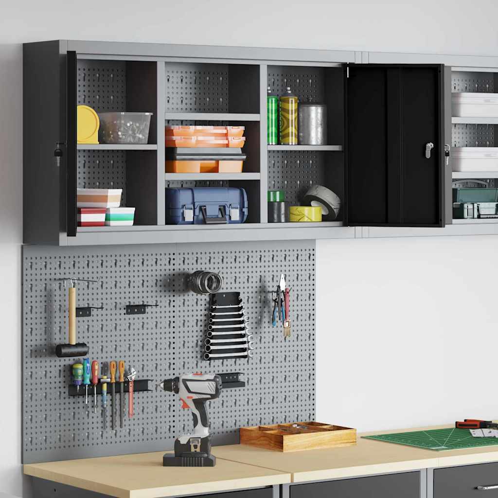 Werkzeugschrank und Pegboard Set mit Regal 3 pcs Schwarz