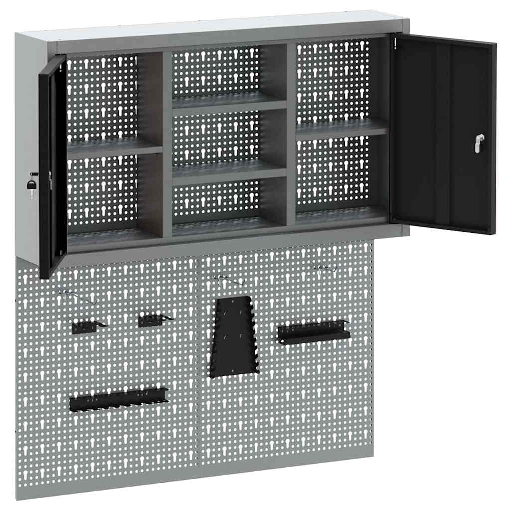 Werkzeugschrank und Pegboard Set mit Regal 3 pcs Schwarz