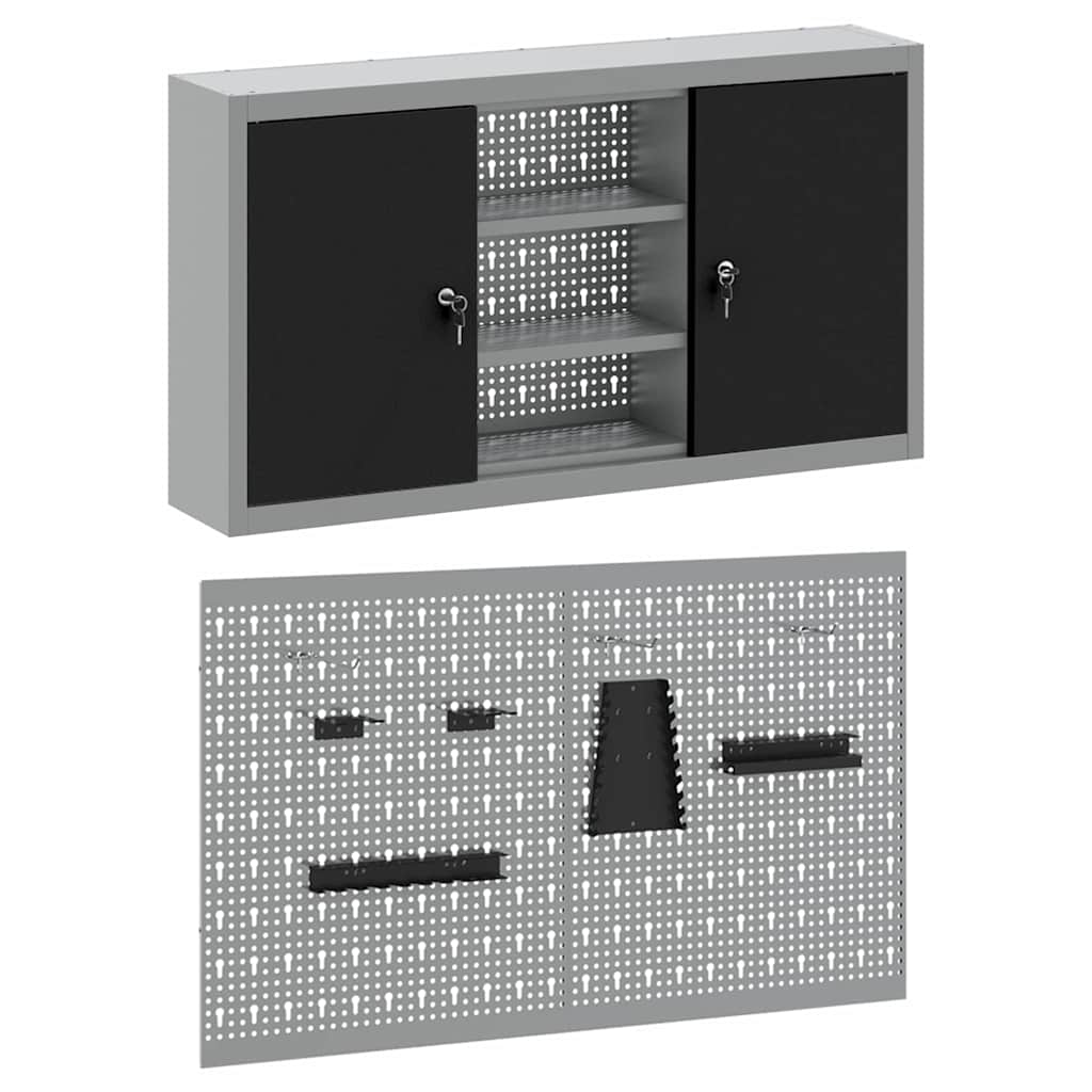 Werkzeugschrank und Pegboard Set mit Regal 3 pcs Schwarz