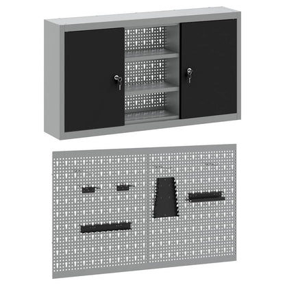 Werkzeugschrank und Pegboard Set mit Regal 3 pcs Schwarz