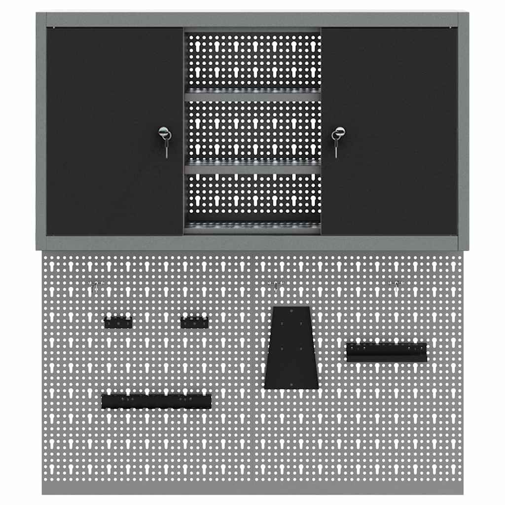 Werkzeugschrank und Pegboard Set mit Regal 3 pcs Schwarz