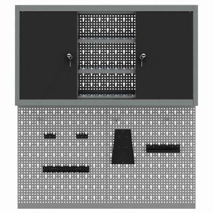Werkzeugschrank und Pegboard Set mit Regal 3 pcs Schwarz