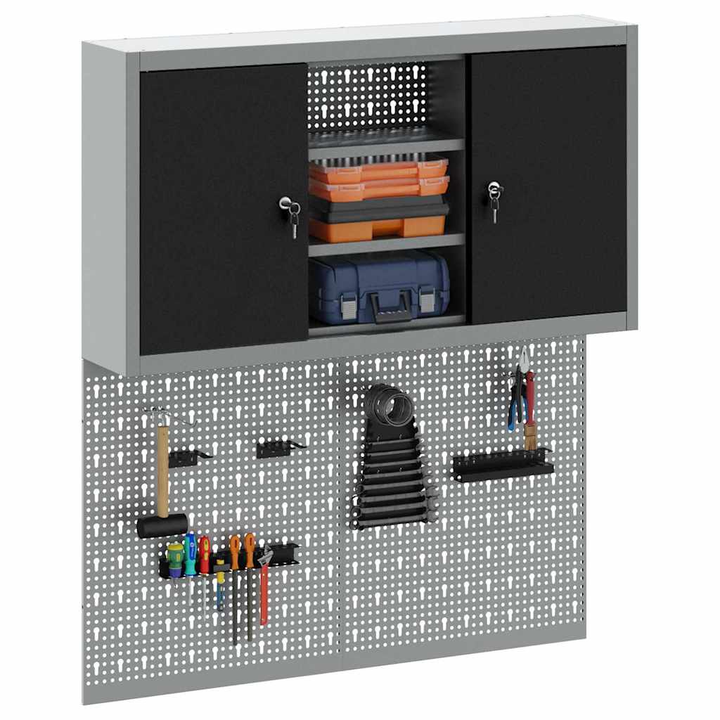 Werkzeugschrank und Pegboard Set mit Regal 3 pcs Schwarz