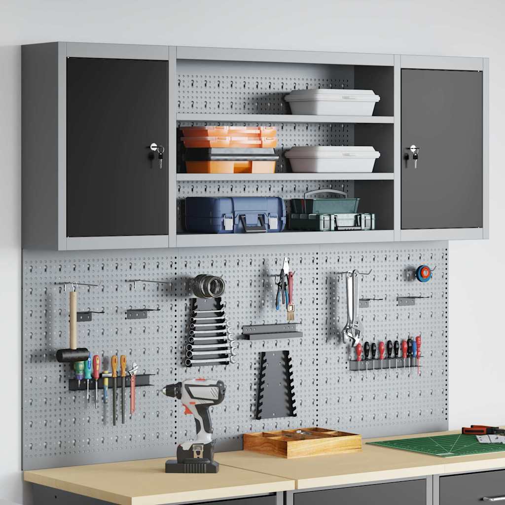 Werkzeugschrank und Pegboard Set mit Regal 6 pcs Schwarz