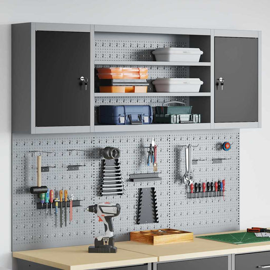 Werkzeugschrank und Pegboard Set mit Regal 6 pcs Schwarz