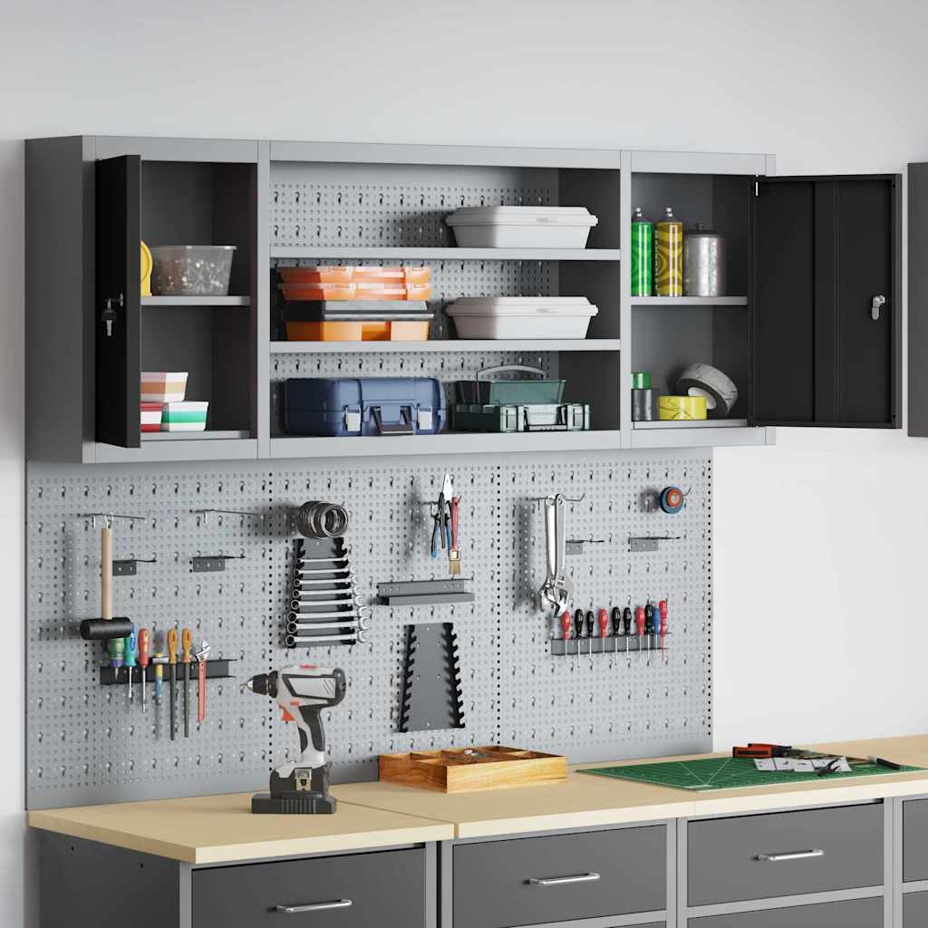 Werkzeugschrank und Pegboard Set mit Regal 6 pcs Schwarz