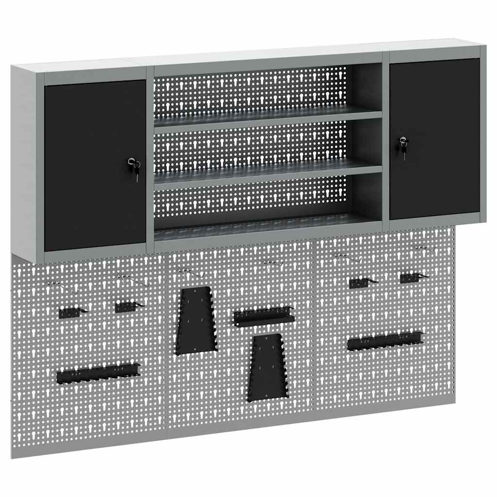 Werkzeugschrank und Pegboard Set mit Regal 6 pcs Schwarz