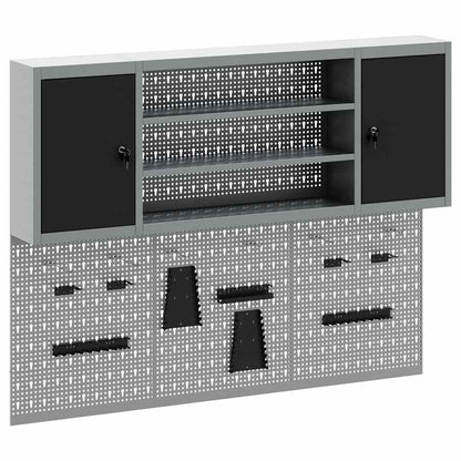 Werkzeugschrank und Pegboard Set mit Regal 6 pcs Schwarz