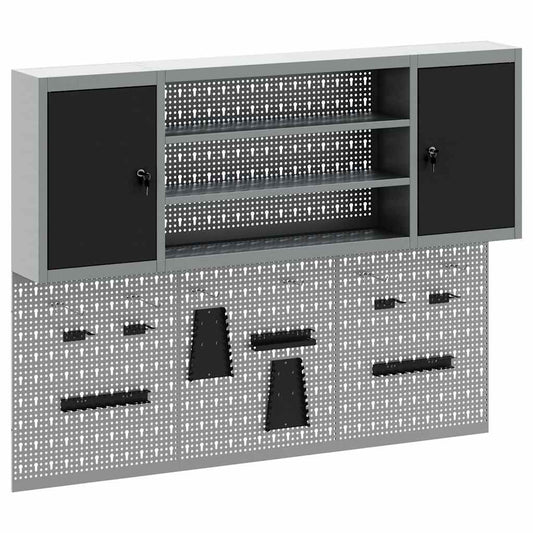 Werkzeugschrank und Pegboard Set mit Regal 6 pcs Schwarz
