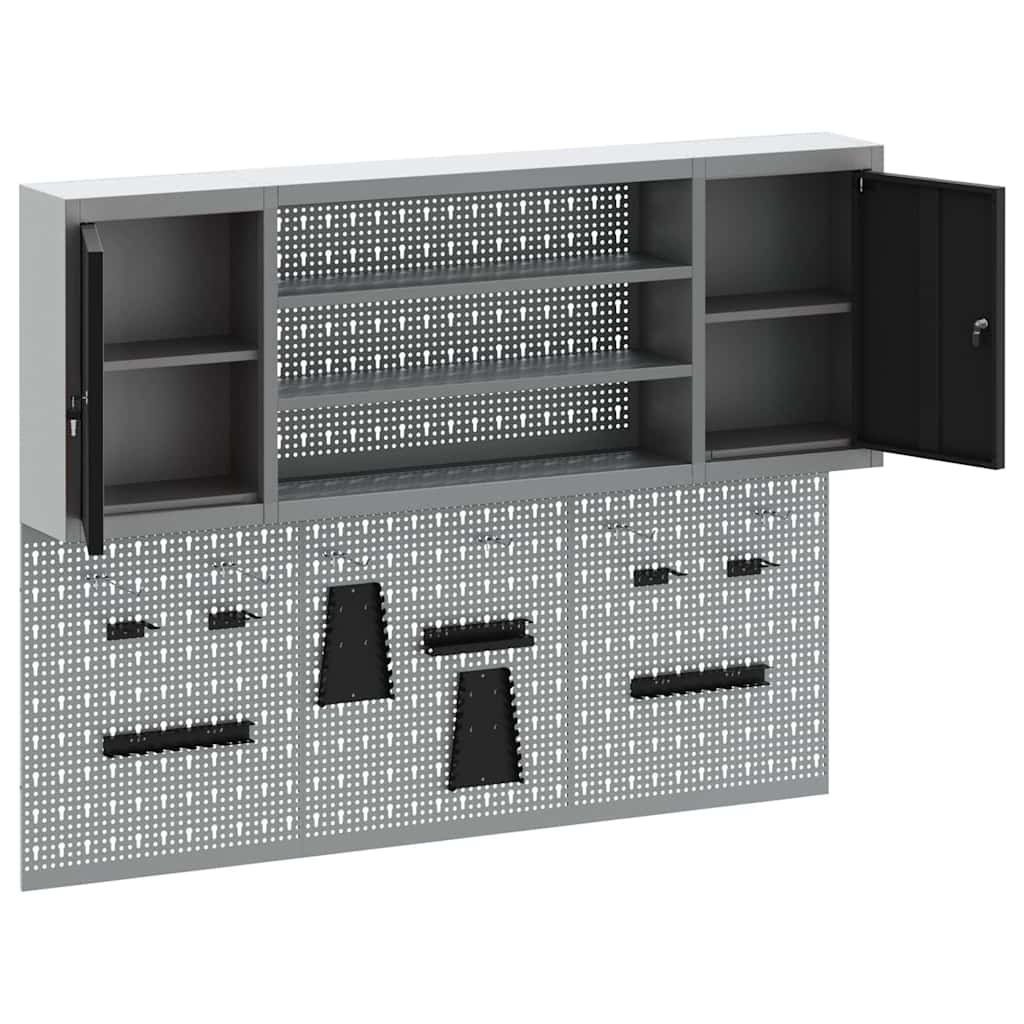 Werkzeugschrank und Pegboard Set mit Regal 6 pcs Schwarz