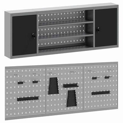 Werkzeugschrank und Pegboard Set mit Regal 6 pcs Schwarz