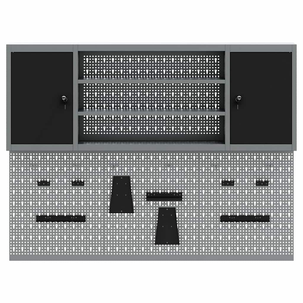Werkzeugschrank und Pegboard Set mit Regal 6 pcs Schwarz
