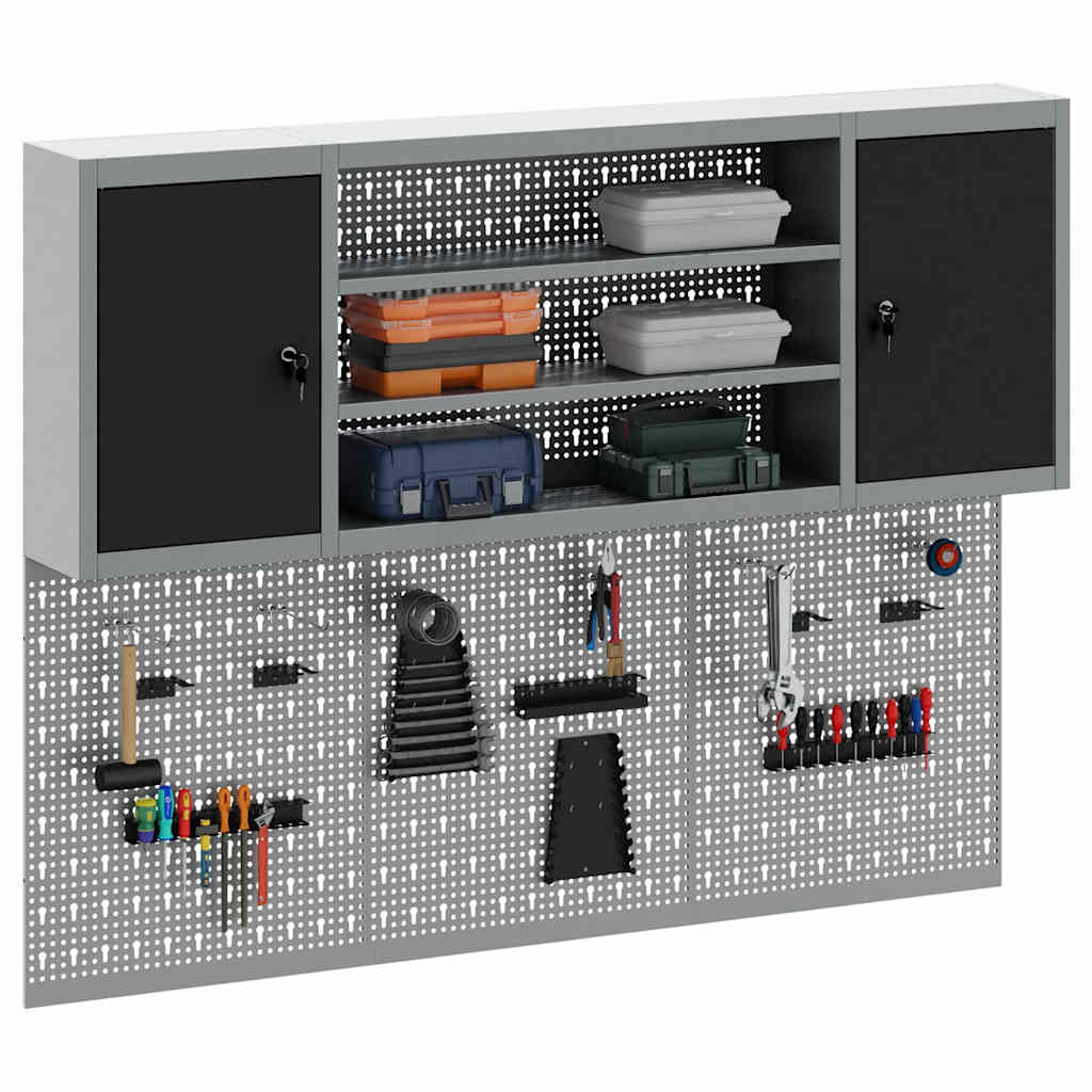 Werkzeugschrank und Pegboard Set mit Regal 6 pcs Schwarz