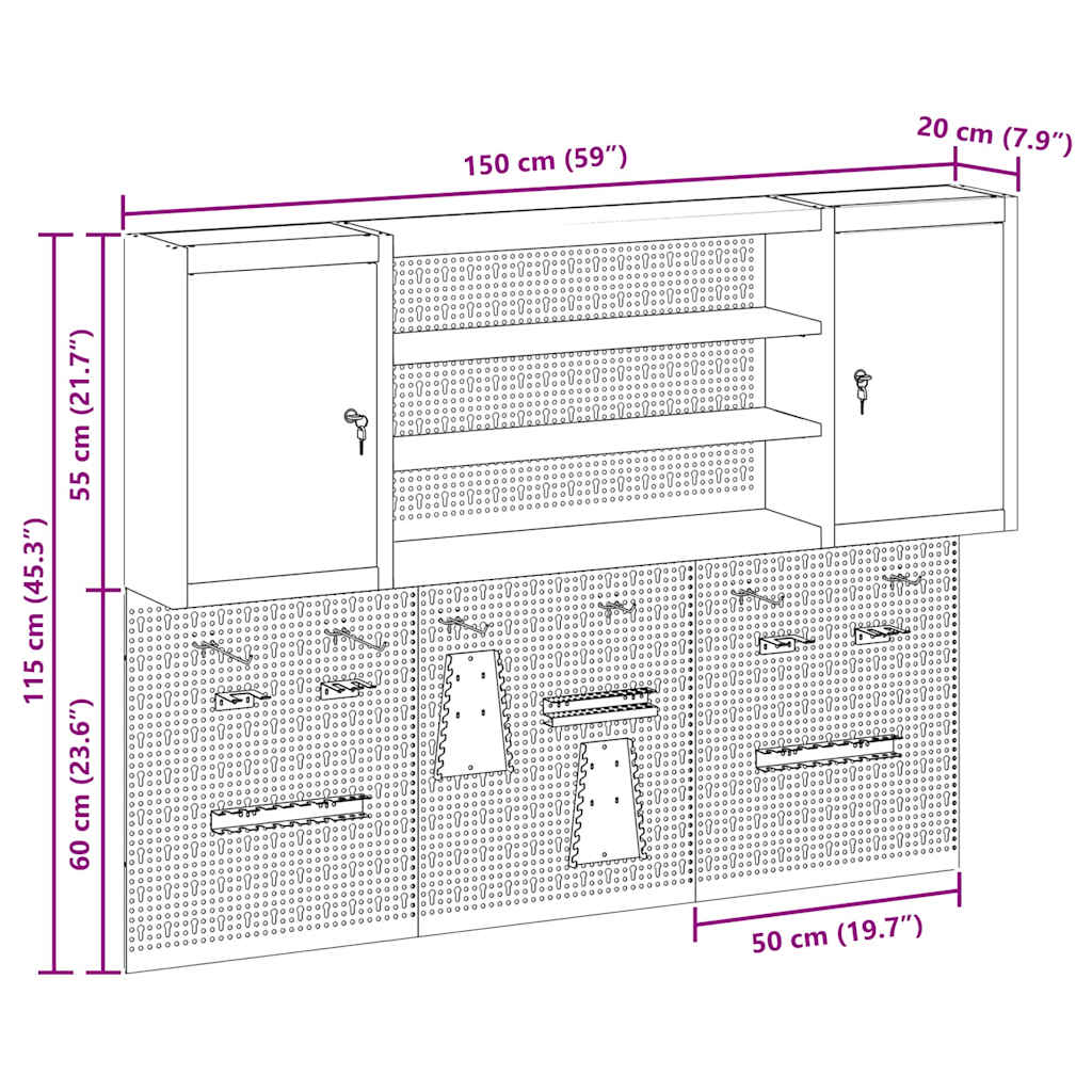 Werkzeugschrank und Pegboard Set mit Regal 6 pcs Schwarz