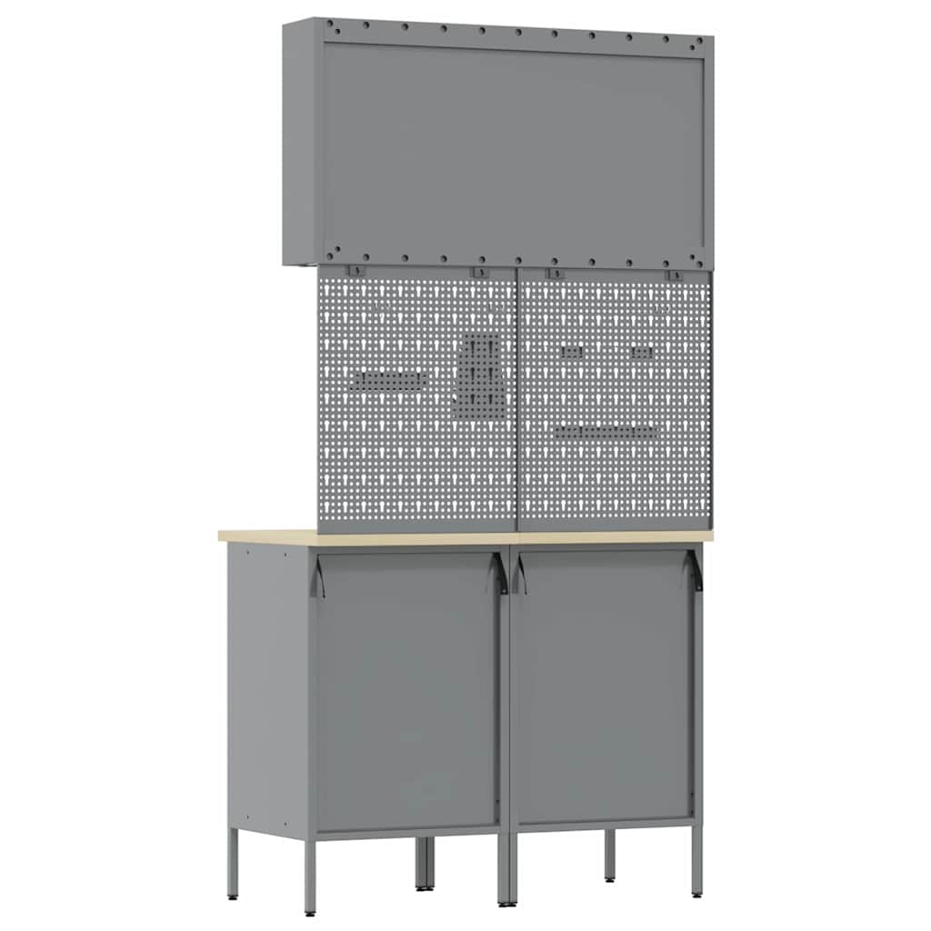 Werkbank mit Schubladen 5 pcs Schwarz 100 x 55 x 200 cm Stahl