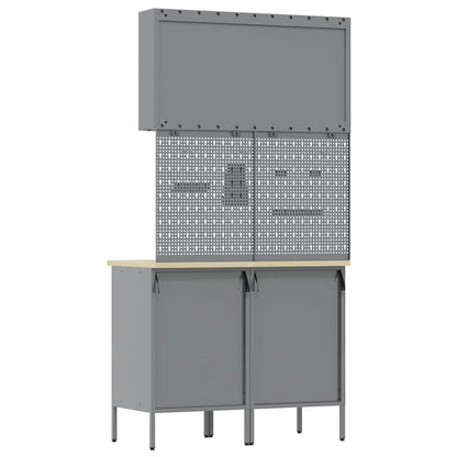 Werkbank mit Schubladen 5 pcs Schwarz 100 x 55 x 200 cm Stahl
