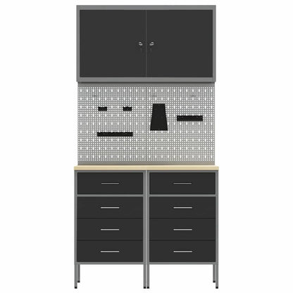 Werkbank mit Schubladen 5 pcs Schwarz 100 x 55 x 200 cm Stahl