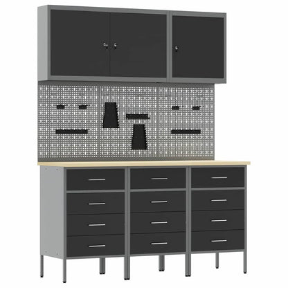 Werkbank mit Schubladen 8 pcs Schwarz 150 x 55 x 200 cm Stahl