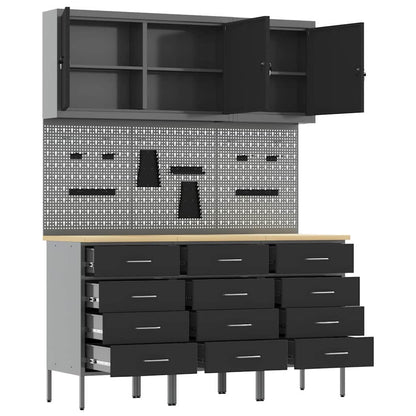 Werkbank mit Schubladen 8 pcs Schwarz 150 x 55 x 200 cm Stahl