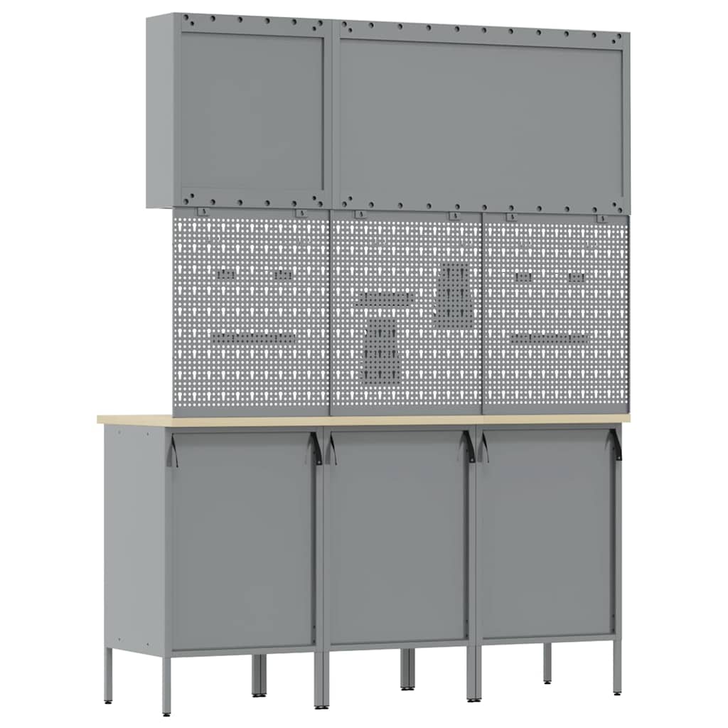 Werkbank mit Schubladen 8 pcs Schwarz 150 x 55 x 200 cm Stahl