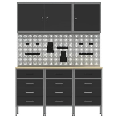 Werkbank mit Schubladen 8 pcs Schwarz 150 x 55 x 200 cm Stahl