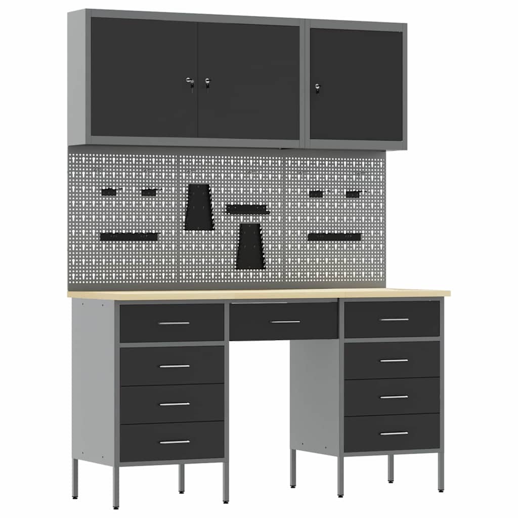Werkbank mit Schubladen 8 pcs Schwarz 150 x 55 x 200 cm