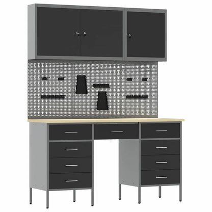 Werkbank mit Schubladen 8 pcs Schwarz 150 x 55 x 200 cm