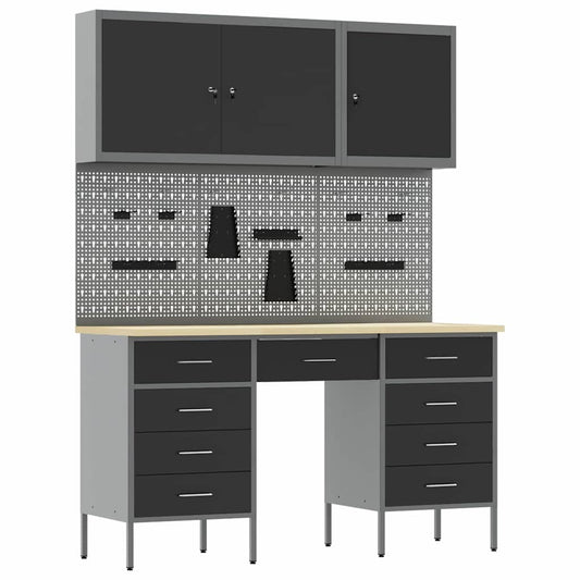 Werkbank mit Schubladen 8 pcs Schwarz 150 x 55 x 200 cm