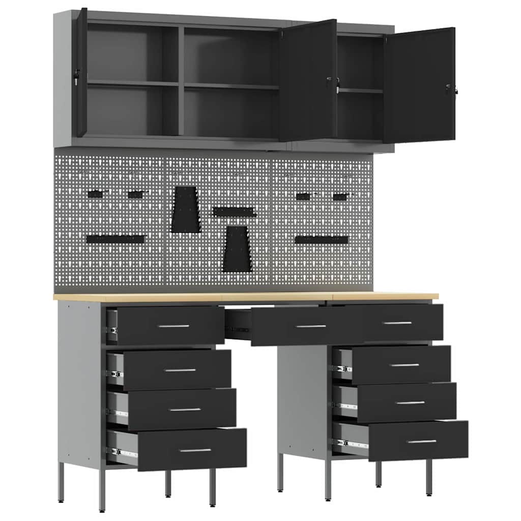 Werkbank mit Schubladen 8 pcs Schwarz 150 x 55 x 200 cm