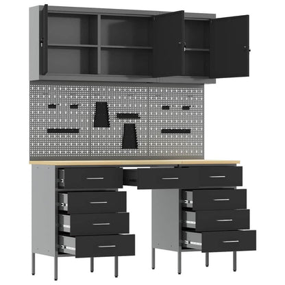 Werkbank mit Schubladen 8 pcs Schwarz 150 x 55 x 200 cm
