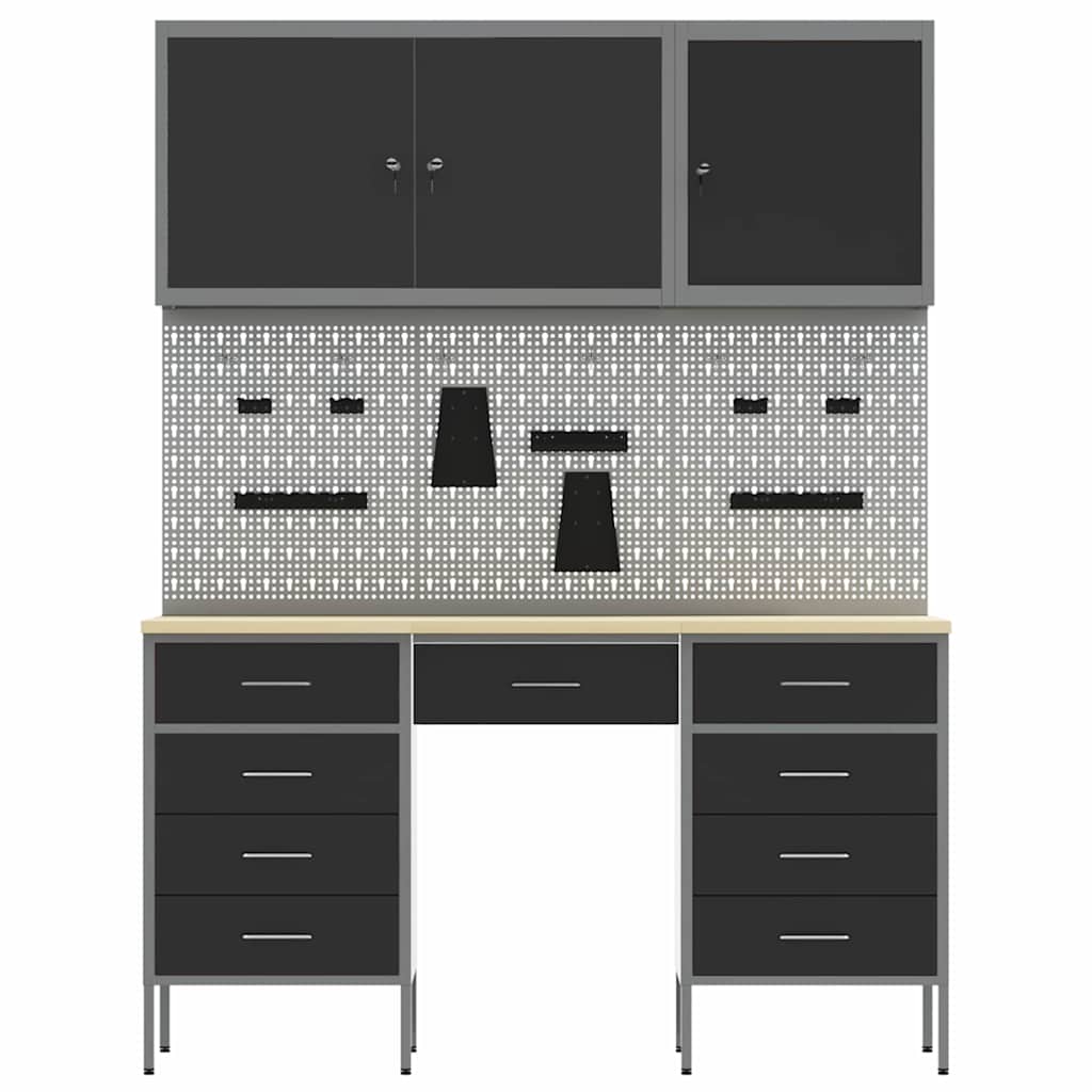 Werkbank mit Schubladen 8 pcs Schwarz 150 x 55 x 200 cm