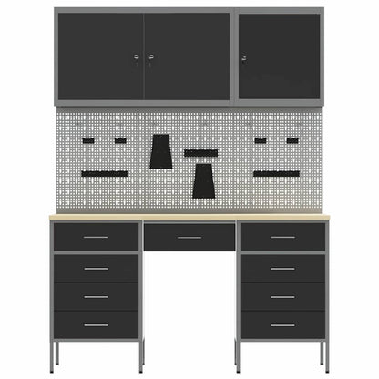 Werkbank mit Schubladen 8 pcs Schwarz 150 x 55 x 200 cm
