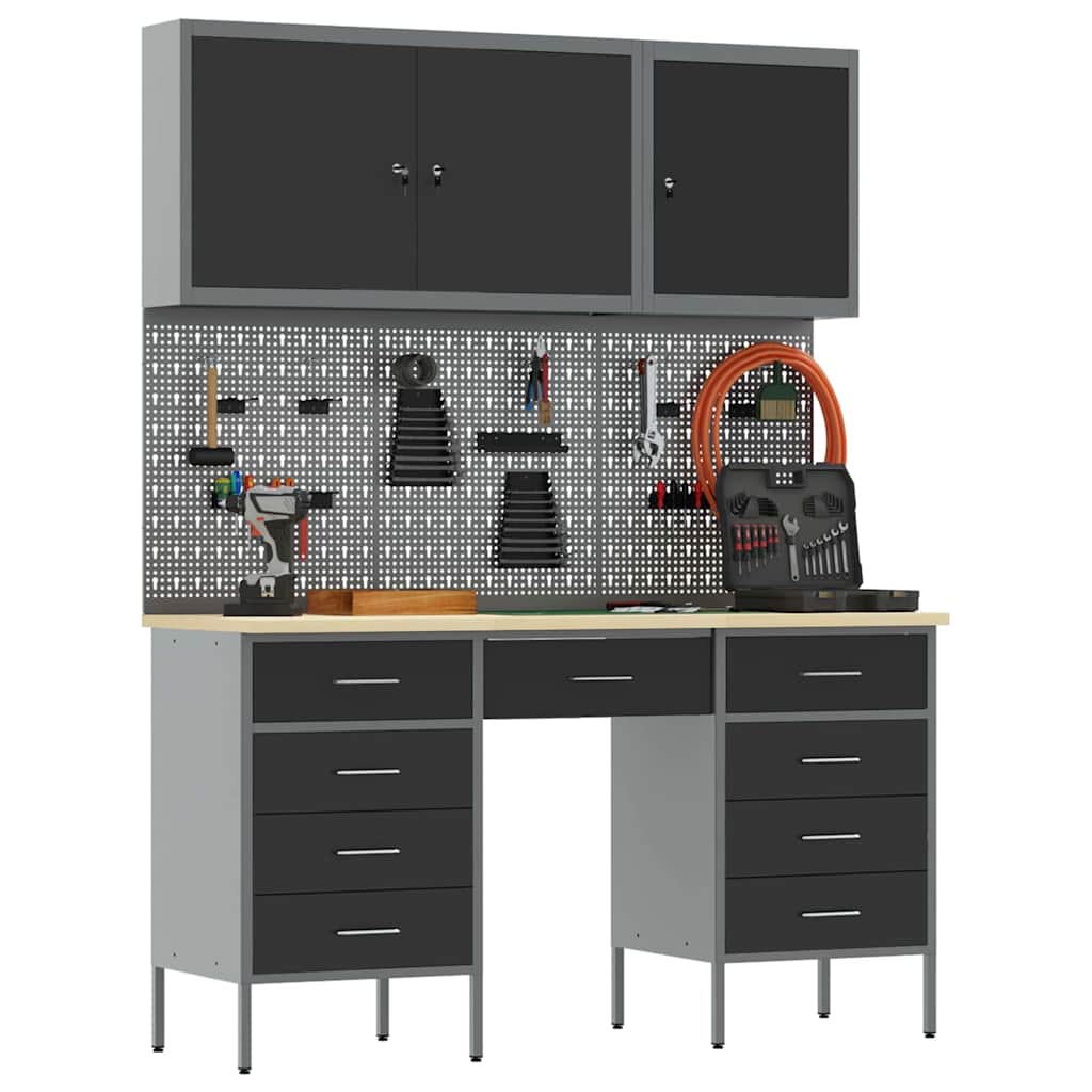 Werkbank mit Schubladen 8 pcs Schwarz 150 x 55 x 200 cm