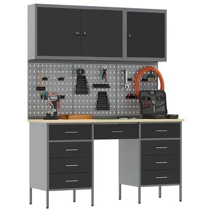 Werkbank mit Schubladen 8 pcs Schwarz 150 x 55 x 200 cm