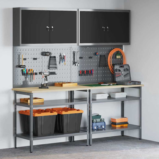 Werkbank-Set mit Regal 8 pcs Grau 200 x 55 x 200 cm Stahl