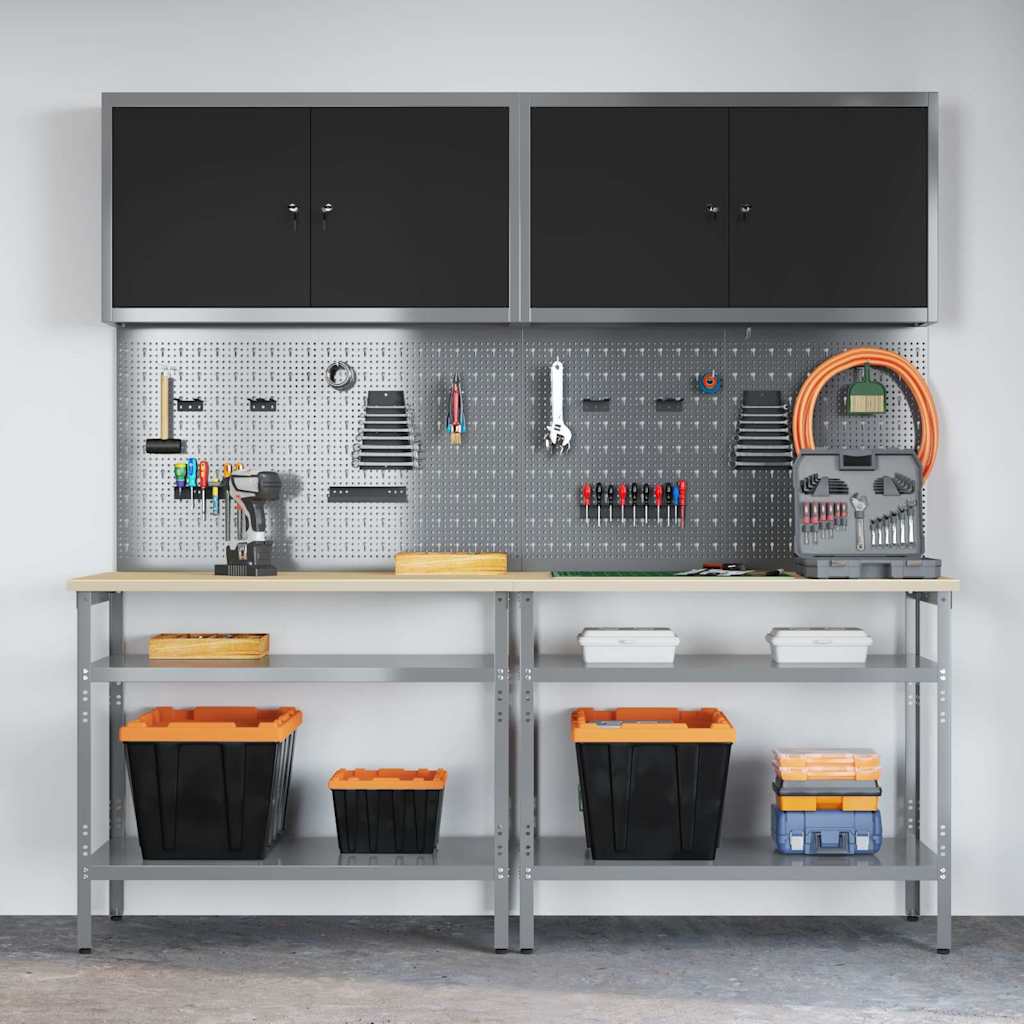 Werkbank-Set mit Regal 8 pcs Grau 200 x 55 x 200 cm Stahl