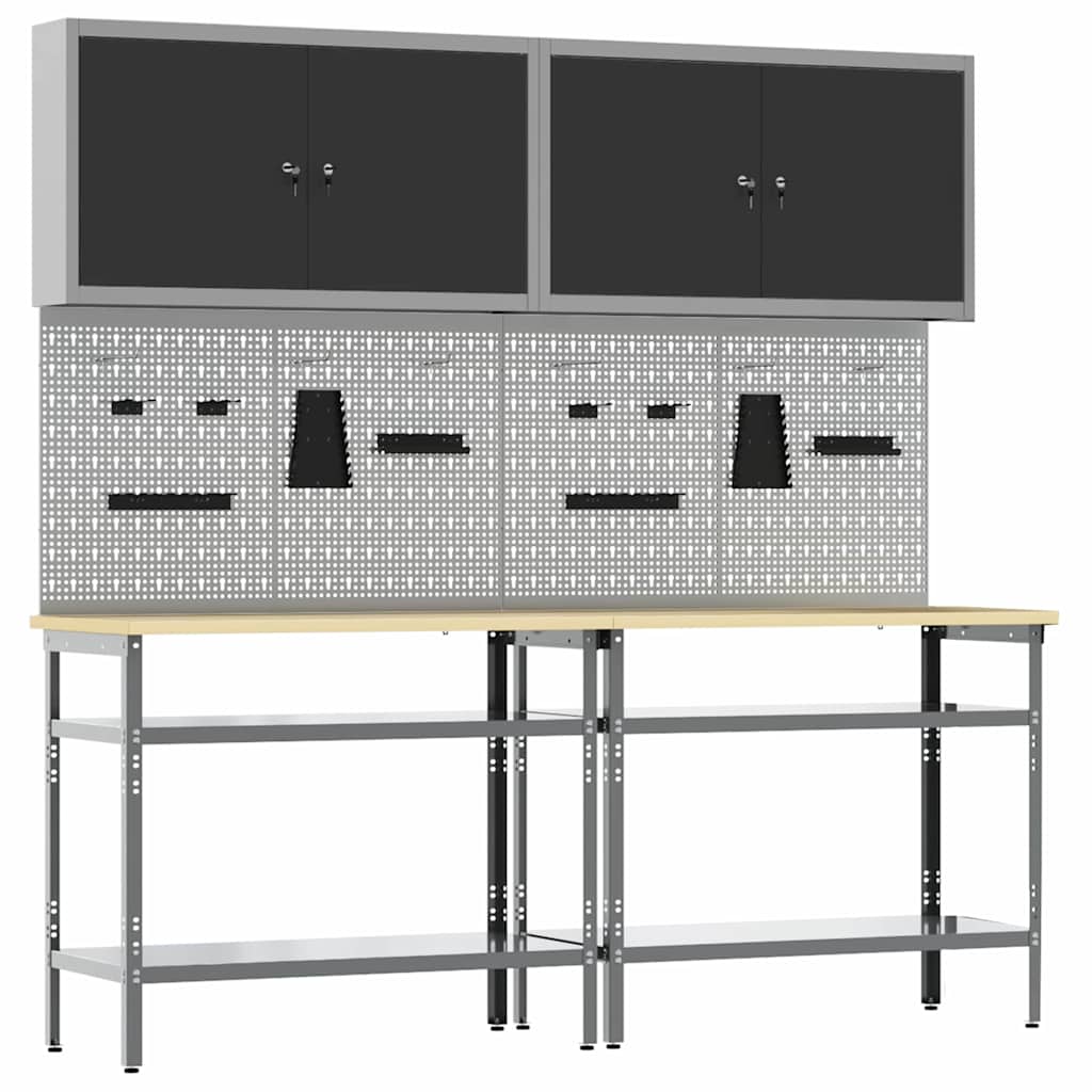 Werkbank-Set mit Regal 8 pcs Grau 200 x 55 x 200 cm Stahl
