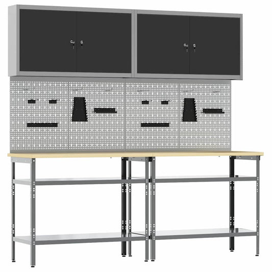 Werkbank-Set mit Regal 8 pcs Grau 200 x 55 x 200 cm Stahl
