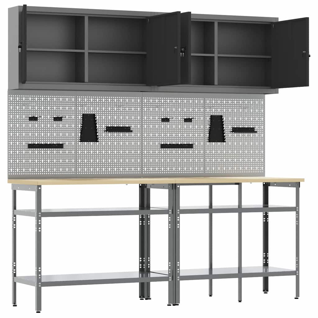 Werkbank-Set mit Regal 8 pcs Grau 200 x 55 x 200 cm Stahl