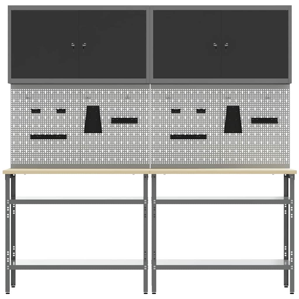 Werkbank-Set mit Regal 8 pcs Grau 200 x 55 x 200 cm Stahl