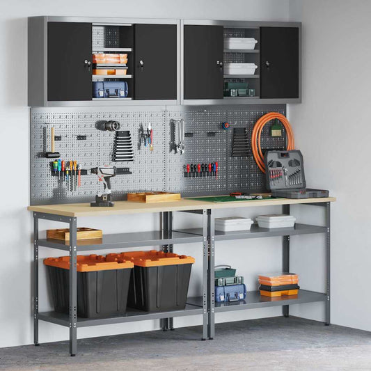 Werkbank-Set mit Regal mit Speicher 8 pcs Grau Stahl
