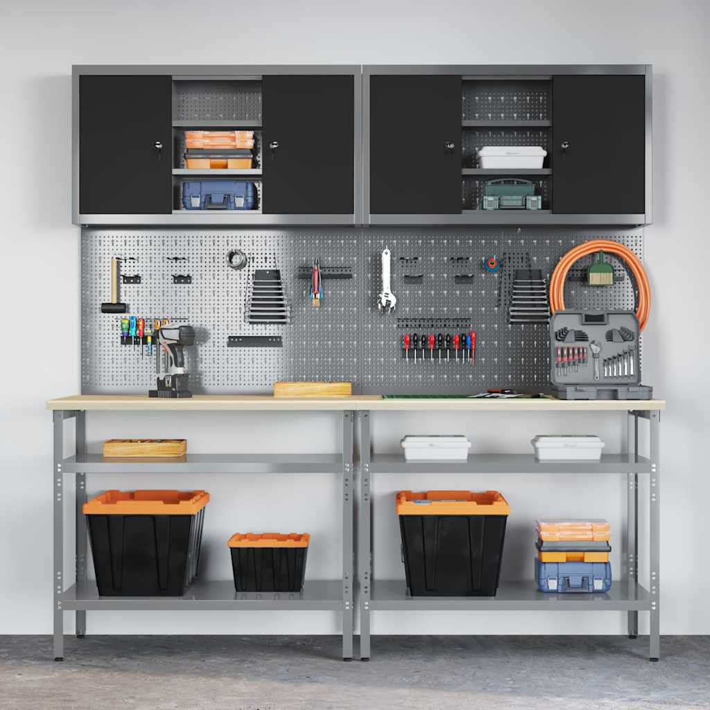Werkbank-Set mit Regal mit Speicher 8 pcs Grau Stahl