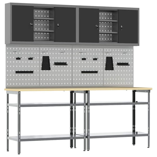 Werkbank-Set mit Regal mit Speicher 8 pcs Grau Stahl
