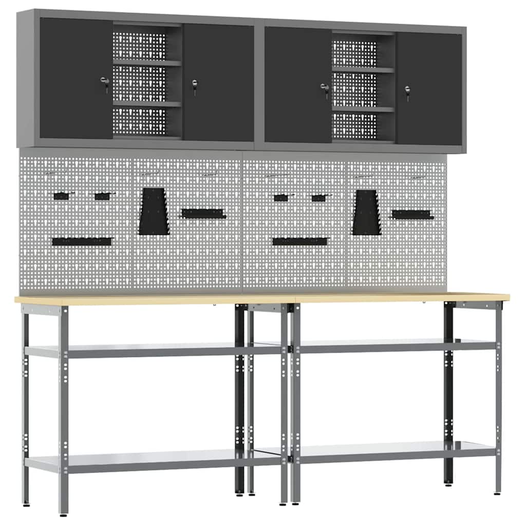 Werkbank-Set mit Regal mit Speicher 8 pcs Grau Stahl