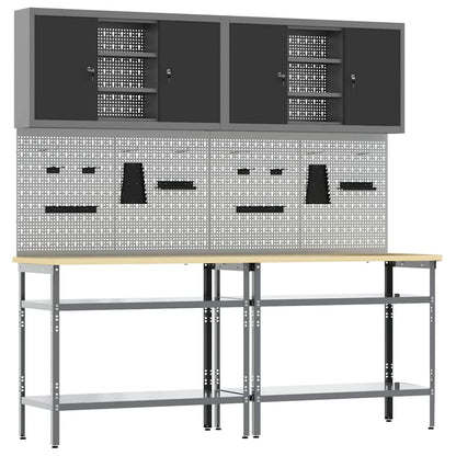 Werkbank-Set mit Regal mit Speicher 8 pcs Grau Stahl