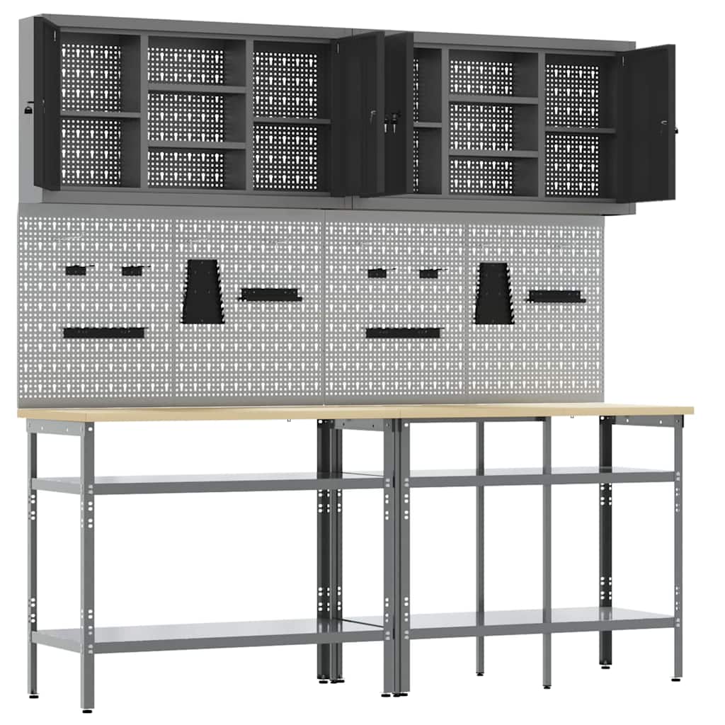 Werkbank-Set mit Regal mit Speicher 8 pcs Grau Stahl