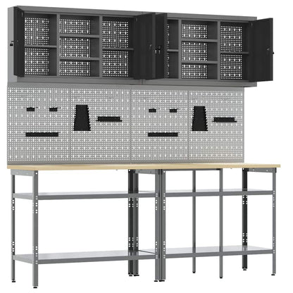 Werkbank-Set mit Regal mit Speicher 8 pcs Grau Stahl
